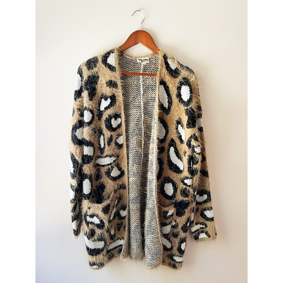 Show Me Your Mumu Mellow Cozi Cardi Open Sweater Leopard Long Small - Picture 3 of 5